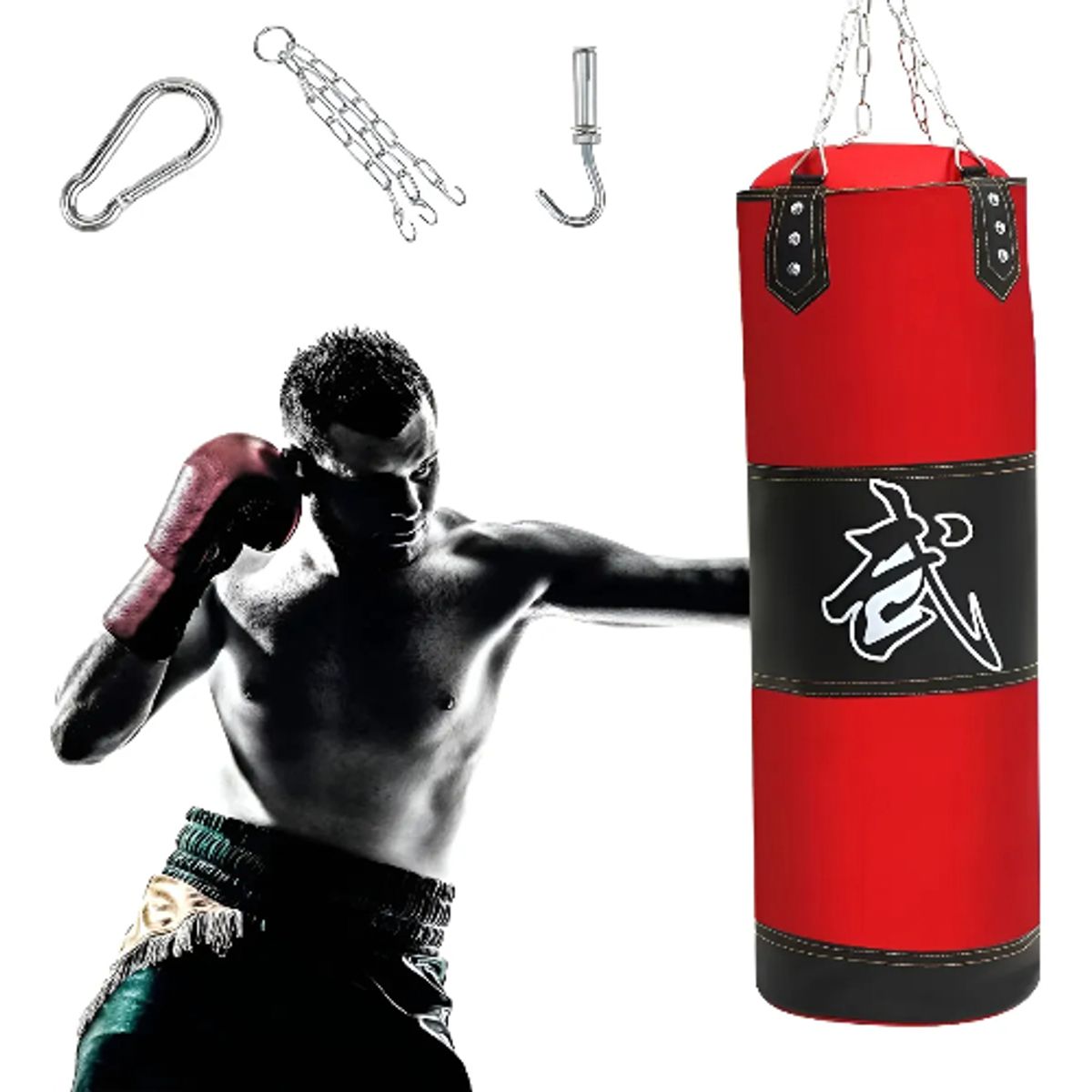 GENERICO - Saco de Boxeo Grande Profesional con Cadena de Anclaje Color Rojo con Negro 120cm X 40kg