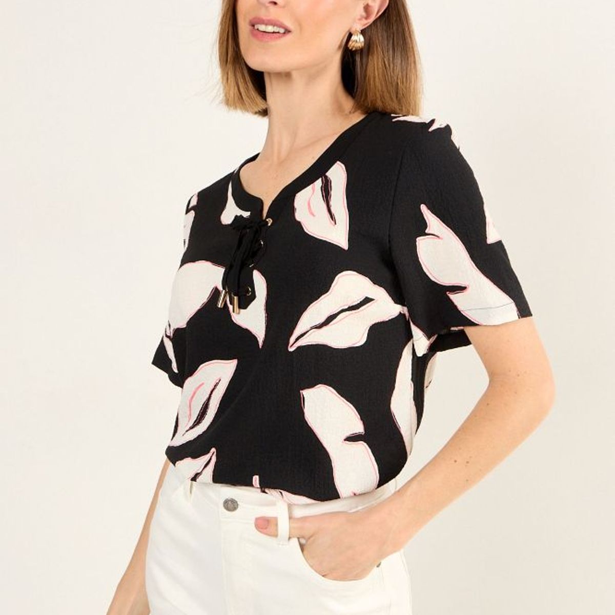 MA GRIFFE - Blusa Estampada Mujer Negro Magriffe