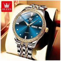 Reloj de Lujo Hombre Azul Real con Calendario Doble Acero Inoxidable Bicolor Movimiento de Cuarzo