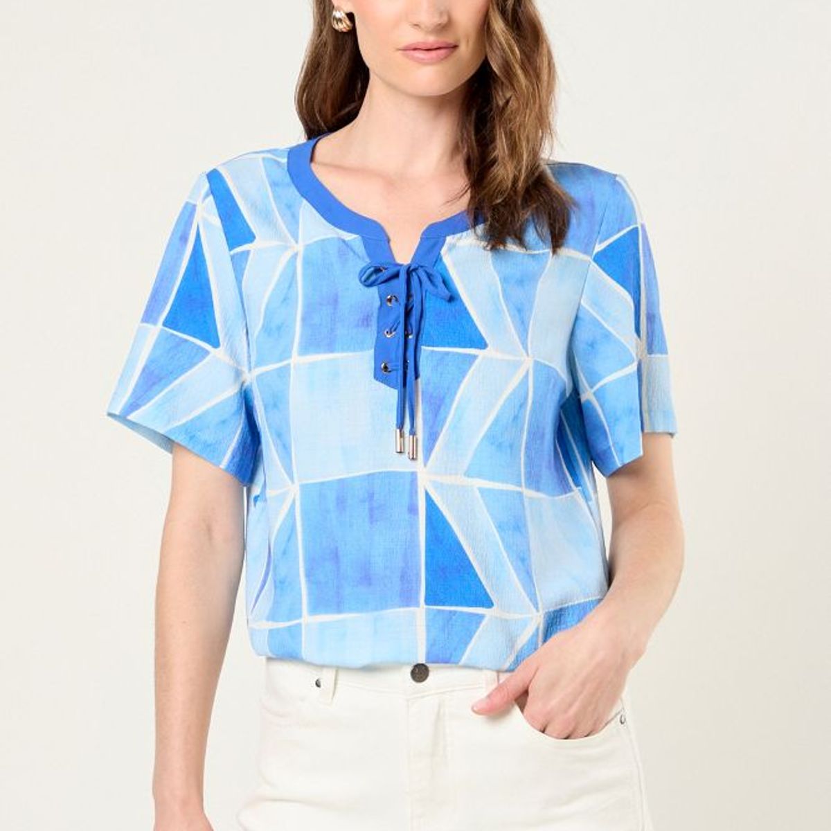 MA GRIFFE - Blusa Estampada Mujer Celeste Magriffe