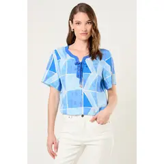 MA GRIFFE - Blusa Estampada Mujer Celeste Magriffe