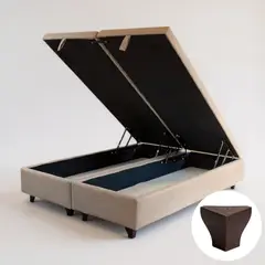 BLOCCARE - Base Cama Baul King Dividida Beige Con Patas de madera 11 cm Sin refuerzo