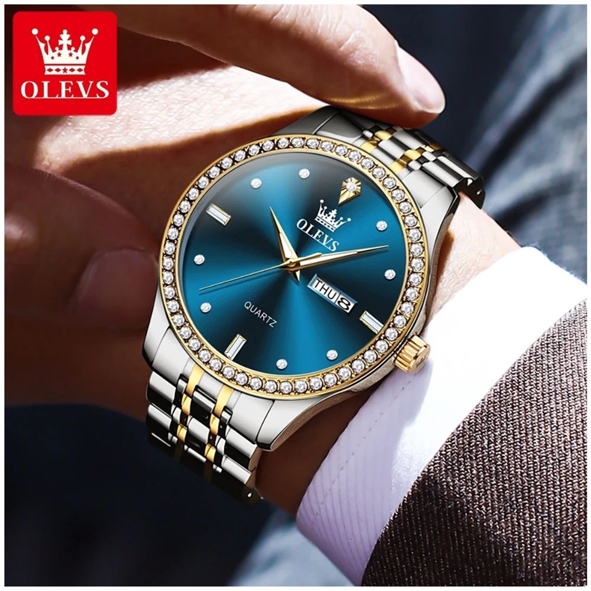 GENERICO - Reloj Masculino de Lujo Azul Acero Inoxidable Diseño Ejecutivo Movimiento de Cuarzo Calendario Doble