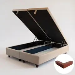 BLOCCARE - Base Cama Baul King Dividida Beige Con Ruedas Logo Sin refuerzo