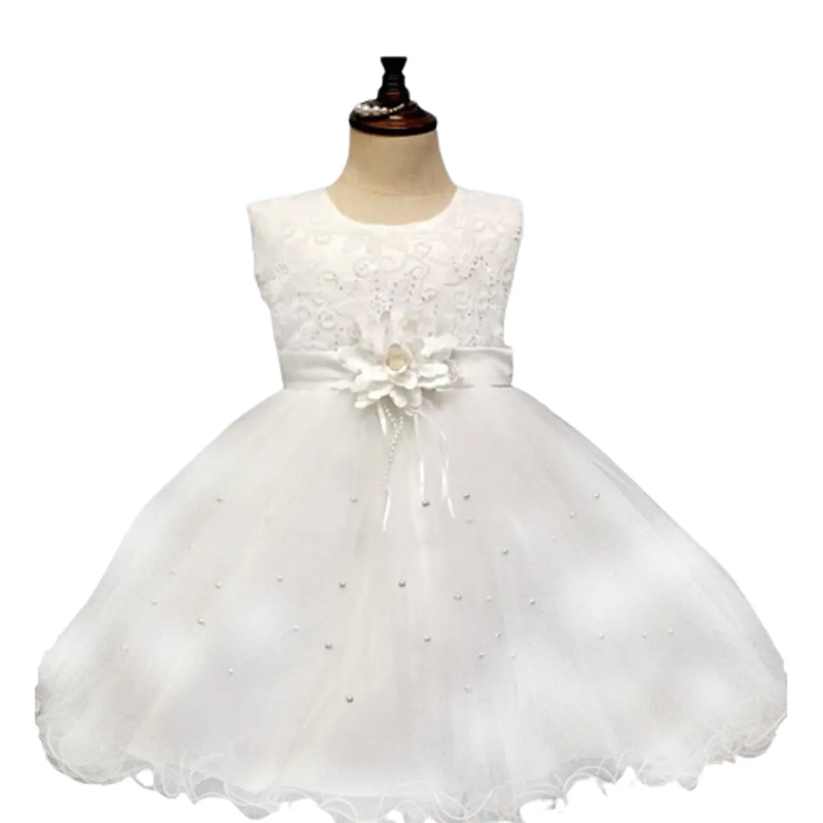 ALMA & DECO - Vestido Bautizo Paje Fiesta Mod Macarena Blanco con Lazo Ajustable