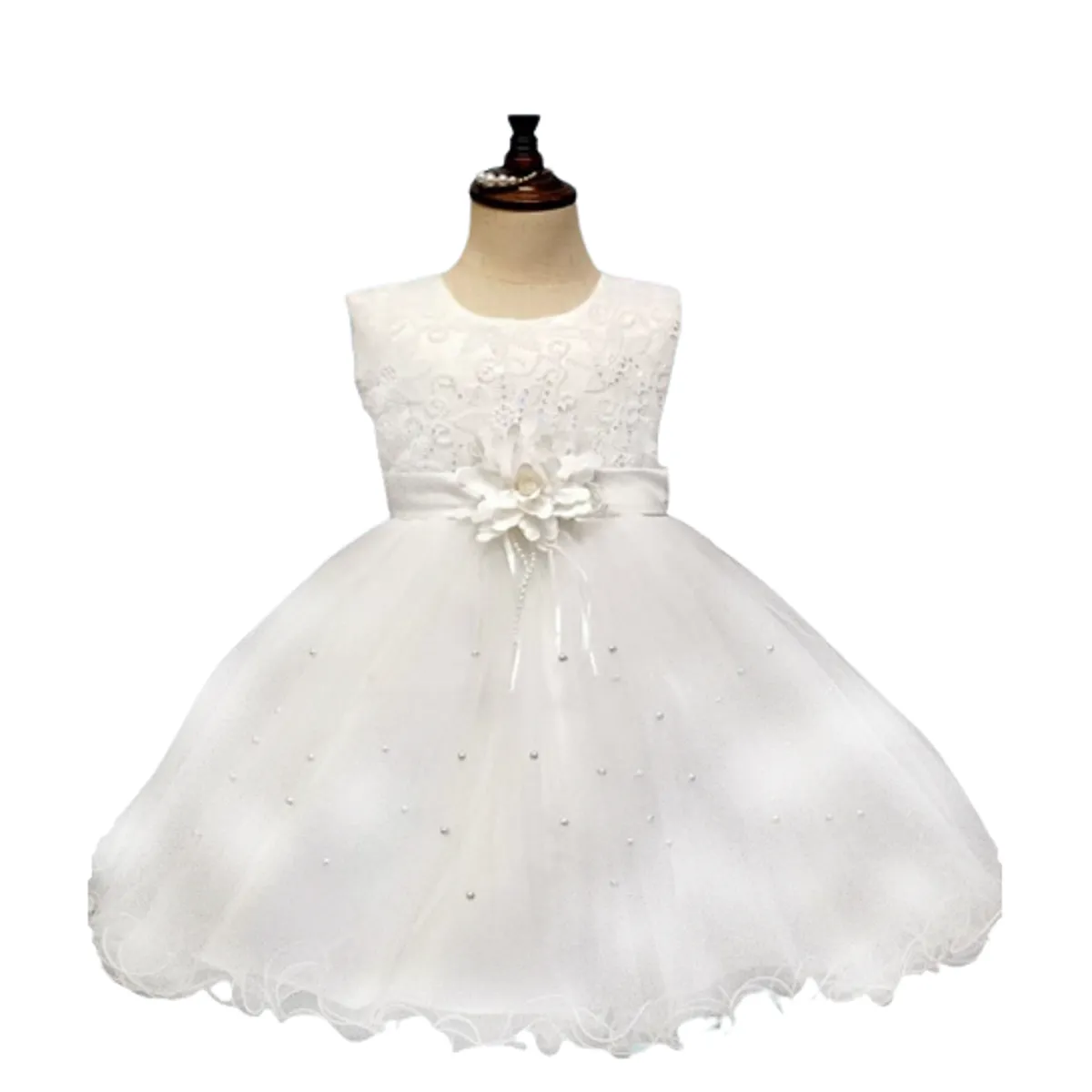 ALMA & DECO - Vestido Bautizo Paje Fiesta Mod Macarena Blanco con Lazo Ajustable