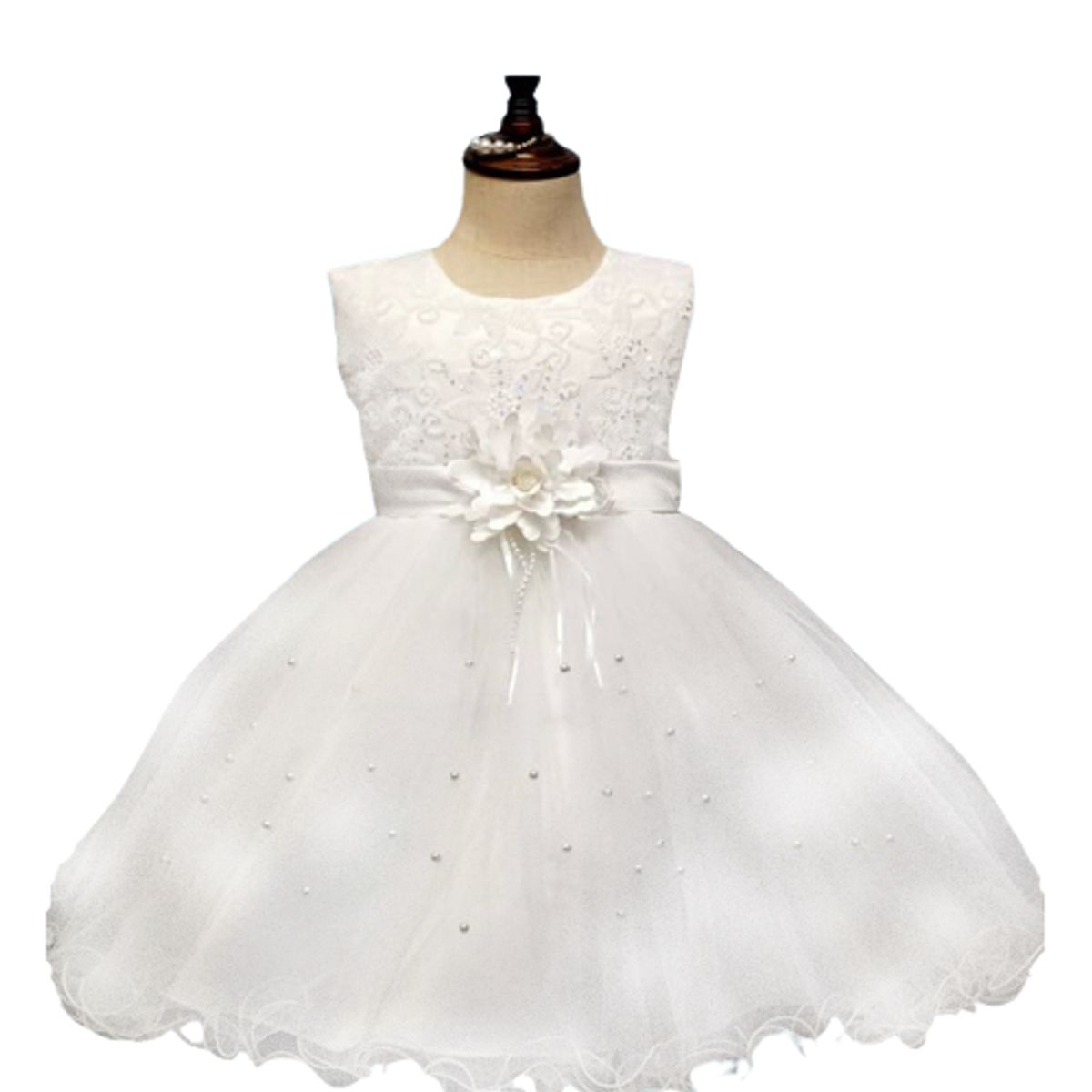 ALMA & DECO - Vestido Bautizo Paje Fiesta Mod Macarena Blanco con Lazo Ajustable