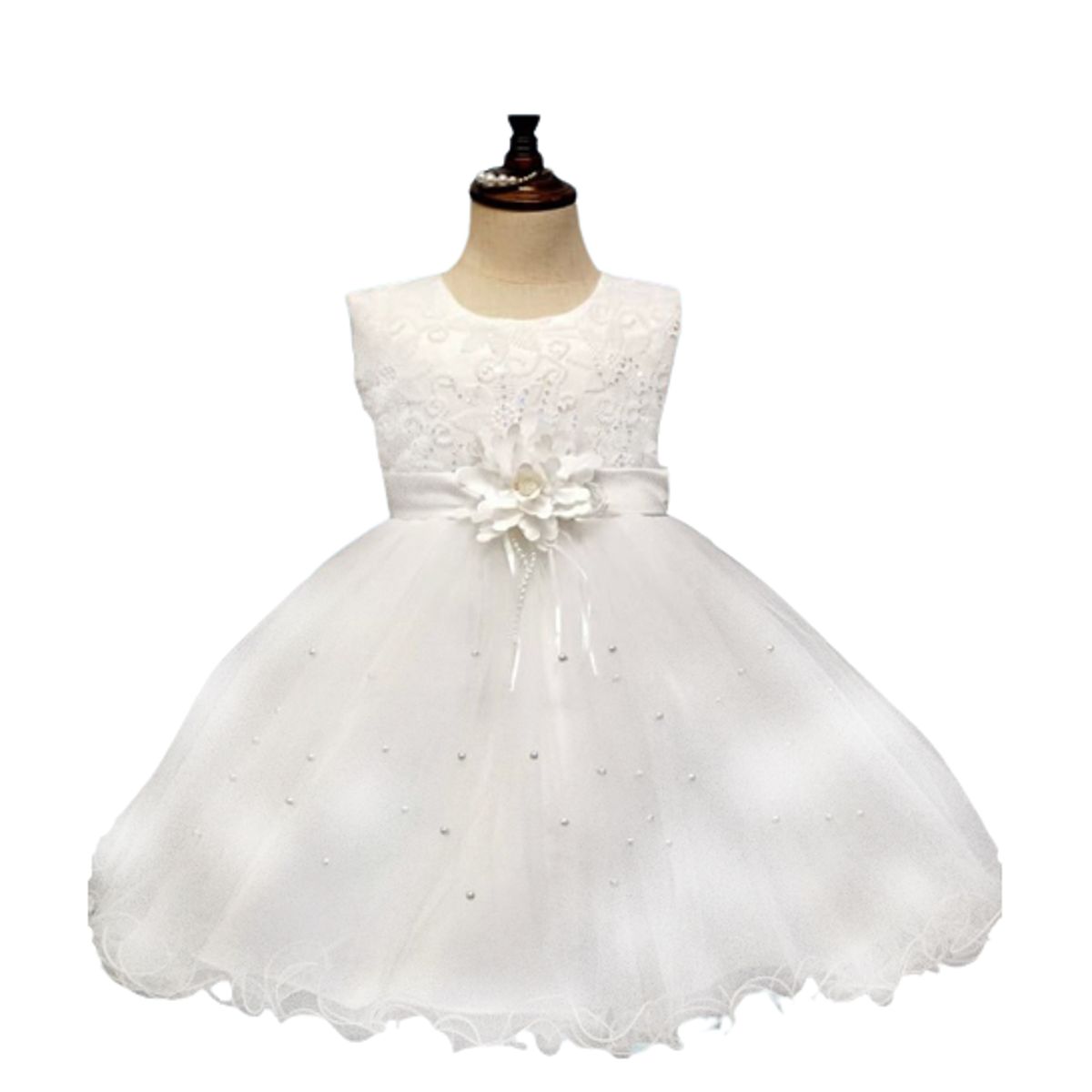 ALMA & DECO - Vestido Bautizo Paje Fiesta Mod Macarena Blanco con Lazo Ajustable