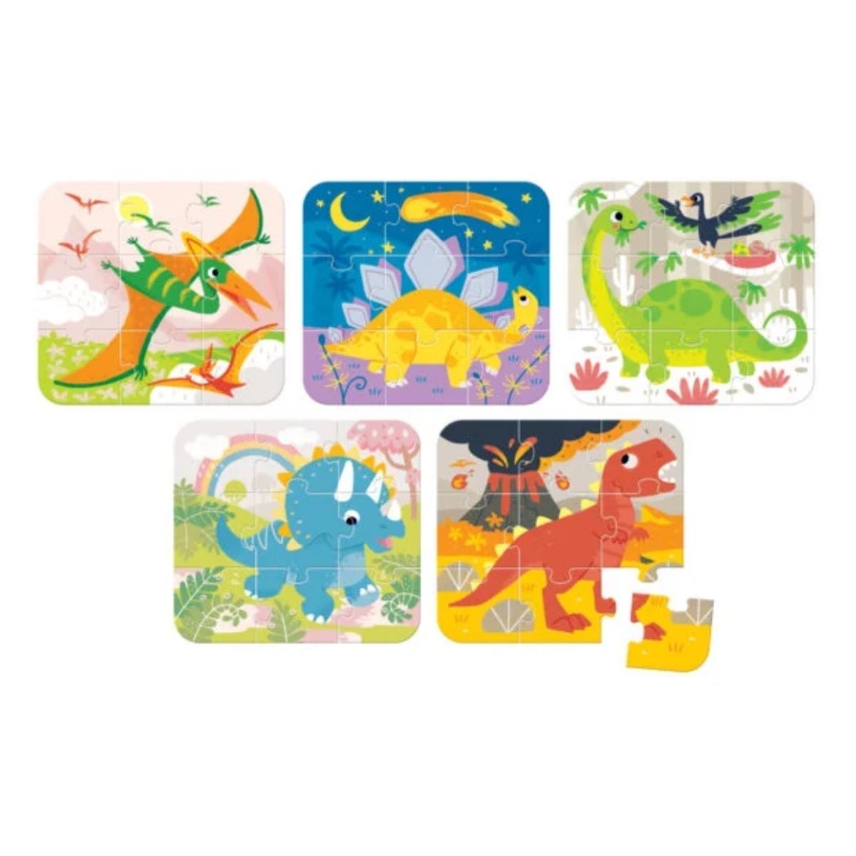 EDITORIAL CONTRAPUNTO - Puzzle Dinosaurs (45 piezas, 5 puzzles) 3+