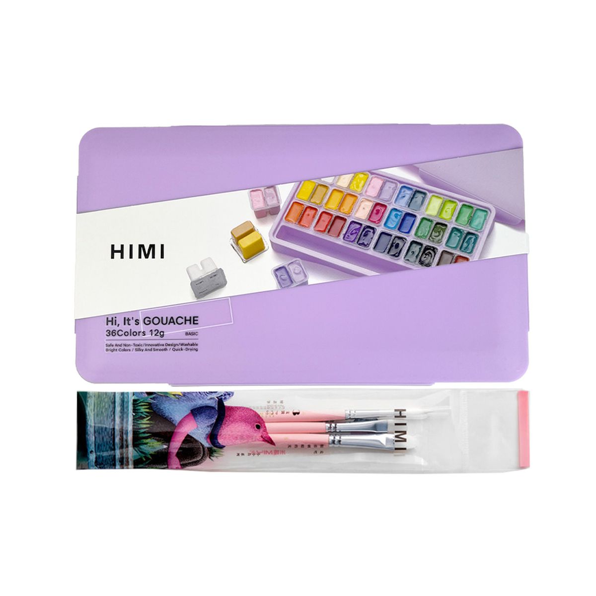 HIMI - HIMI Set Gouache 36 Colores Twin Cup 12g + 3 Pinceles Morado