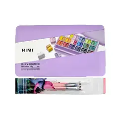 HIMI - Set Gouache 36 Colores Twin Cup 12g + 3 Pinceles Morado