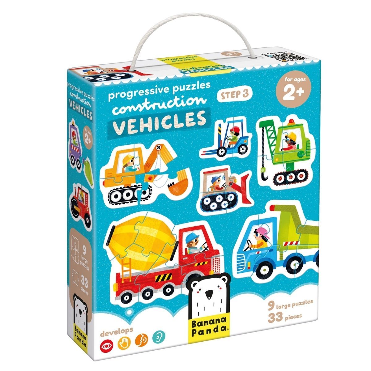 EDITORIAL CONTRAPUNTO - Puzzle Progressive Construction Vehicles 33 piezas,9 puzzles