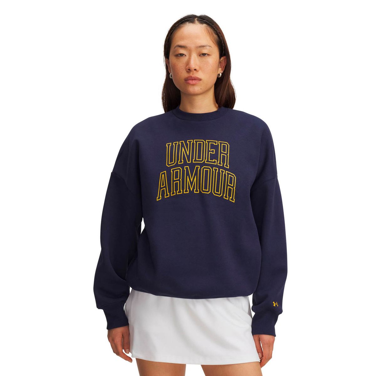 UNDER ARMOUR - Polerón Lifestyle mujer Rival Oversized Varsity Azul UNDER ARMOUR