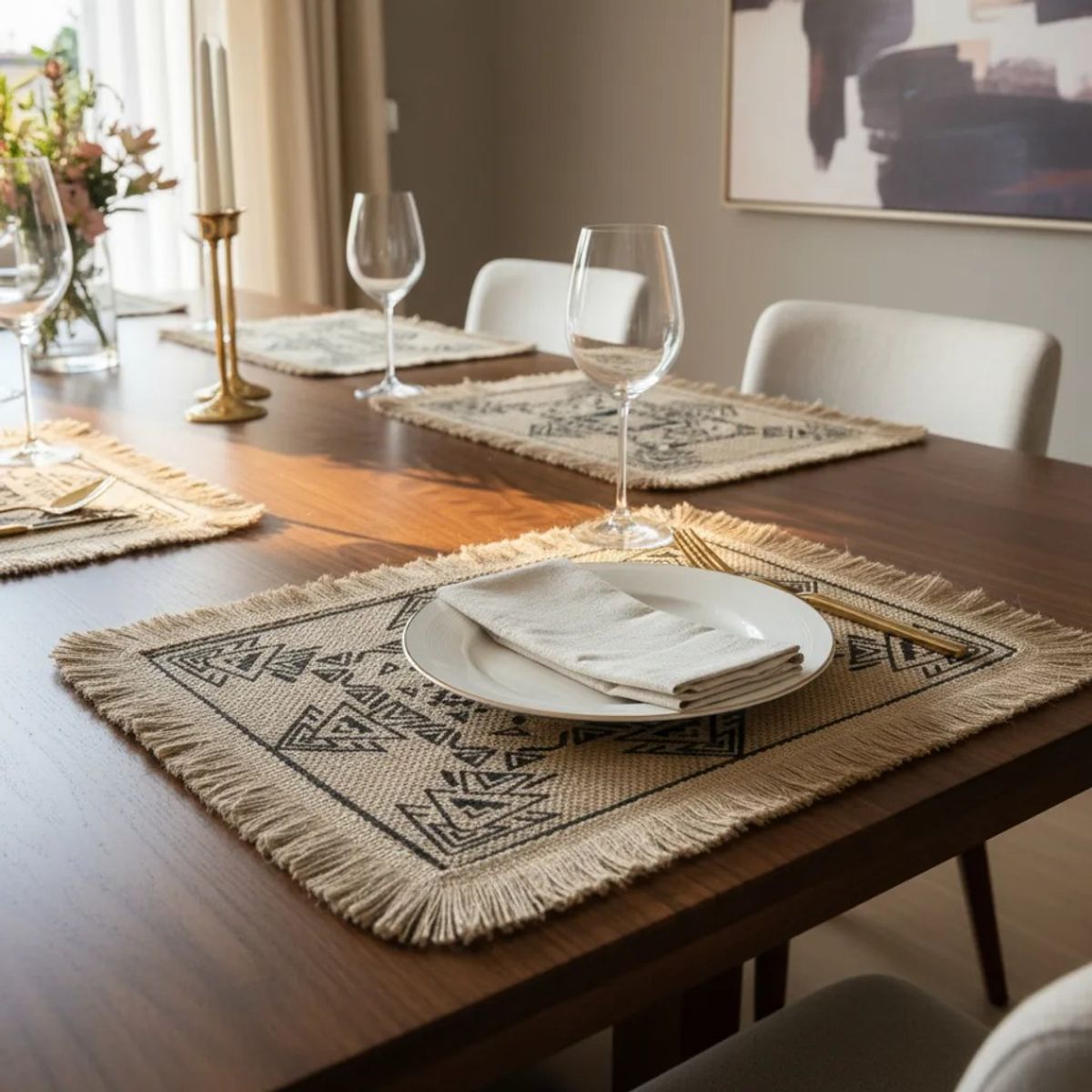 TODOHOGAR SANTIAGO DE CHILE - Set De 6 Individuales yute - Geométrico