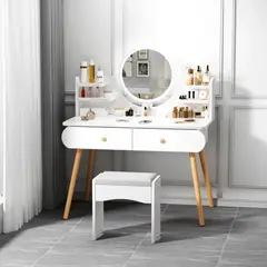 MOVI - Tocador con Luz LED, Espejo, 2 Cajones y Asiento Elegante