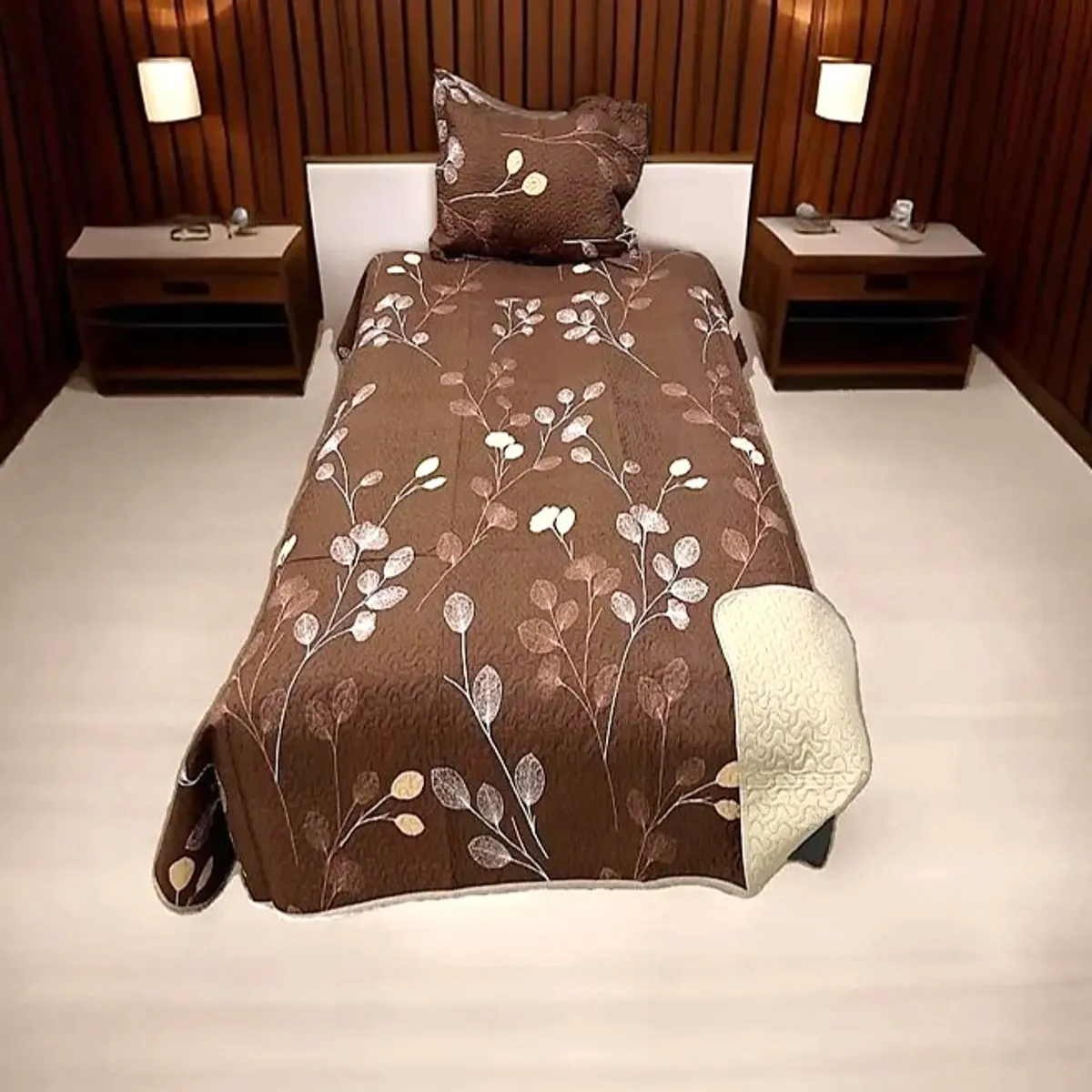 GENERICO - CUBRECAMA ALGODON  1.5  CAFE HOJAS DE VERANO QUILT DN