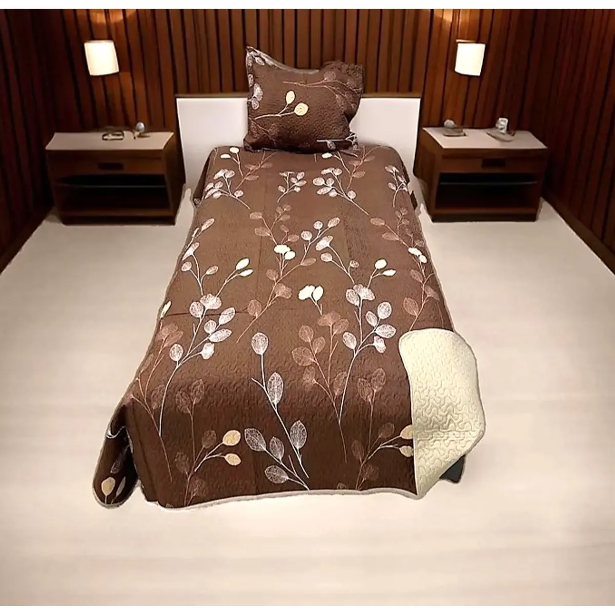 GENERICO - CUBRECAMA ALGODON  1.5  CAFE HOJAS DE VERANO QUILT DN