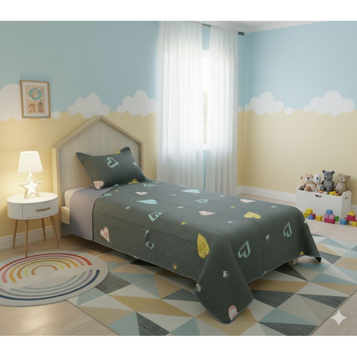 GENERICO - CUBRECAMA ALGODON  1.5  VERDE CORAZON TELA  QUILT DN