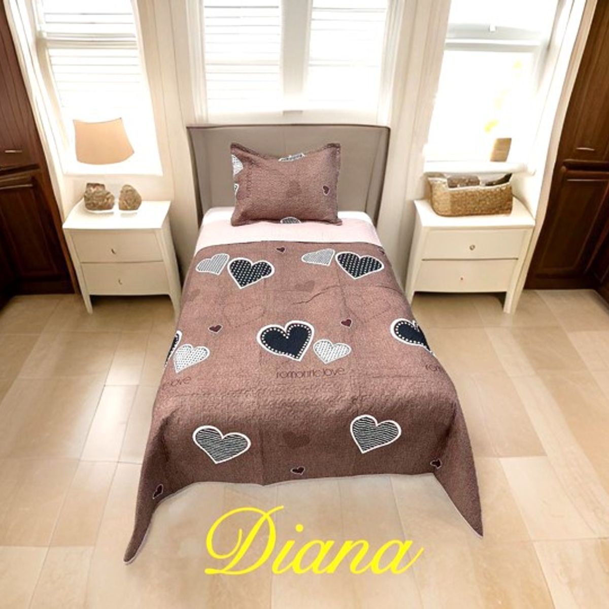 GENERICO - CUBRECAMA ALGODON  1.5 DISEÑO CORAZON TELA  QUILT DN