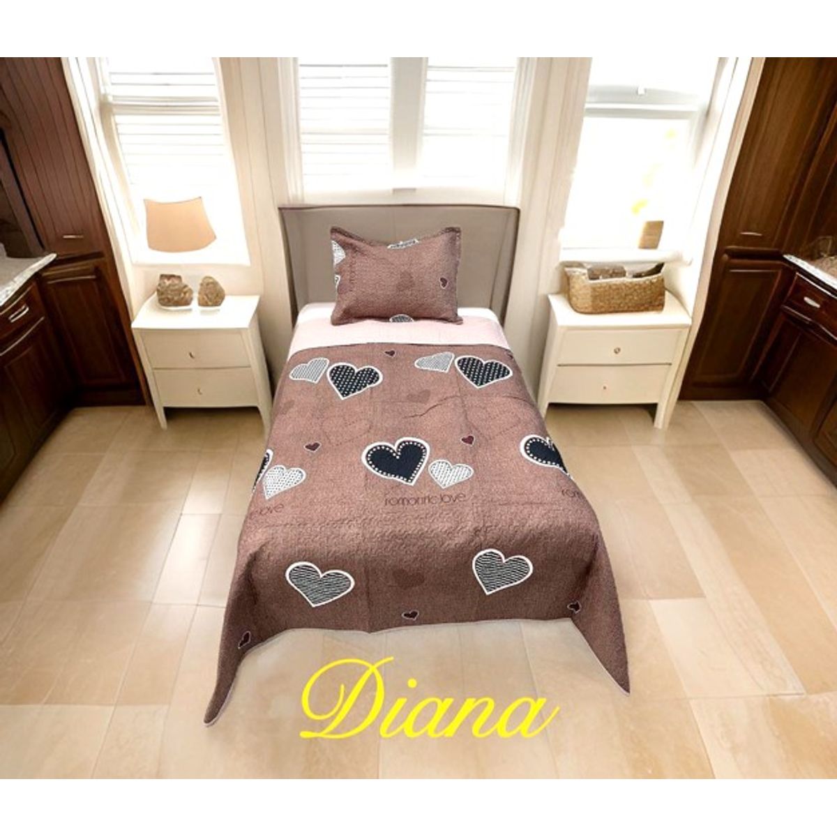 GENERICO - CUBRECAMA ALGODON  1.5 DISEÑO CORAZON TELA  QUILT DN