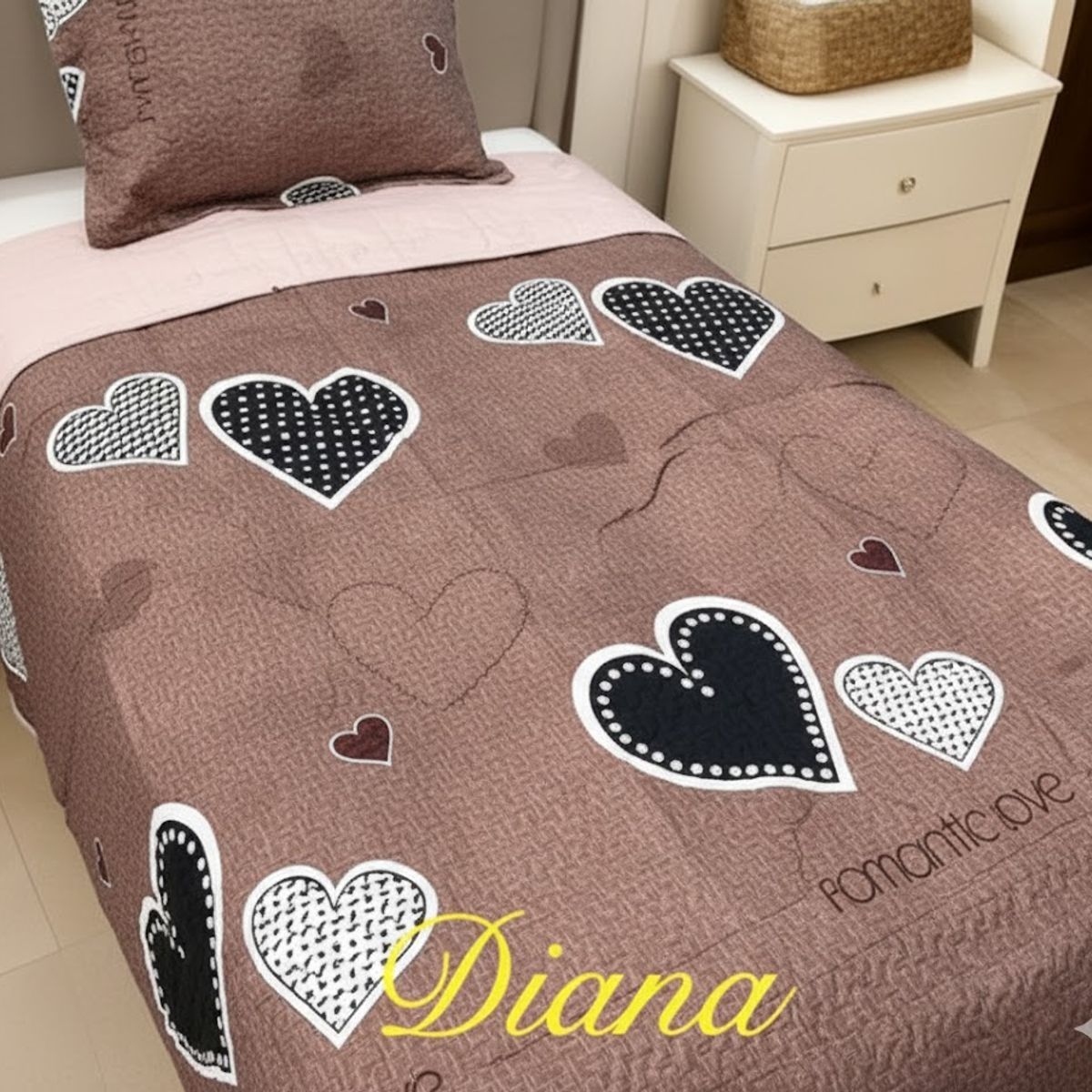 GENERICO - CUBRECAMA ALGODON  1.5 DISEÑO CORAZON TELA  QUILT DN