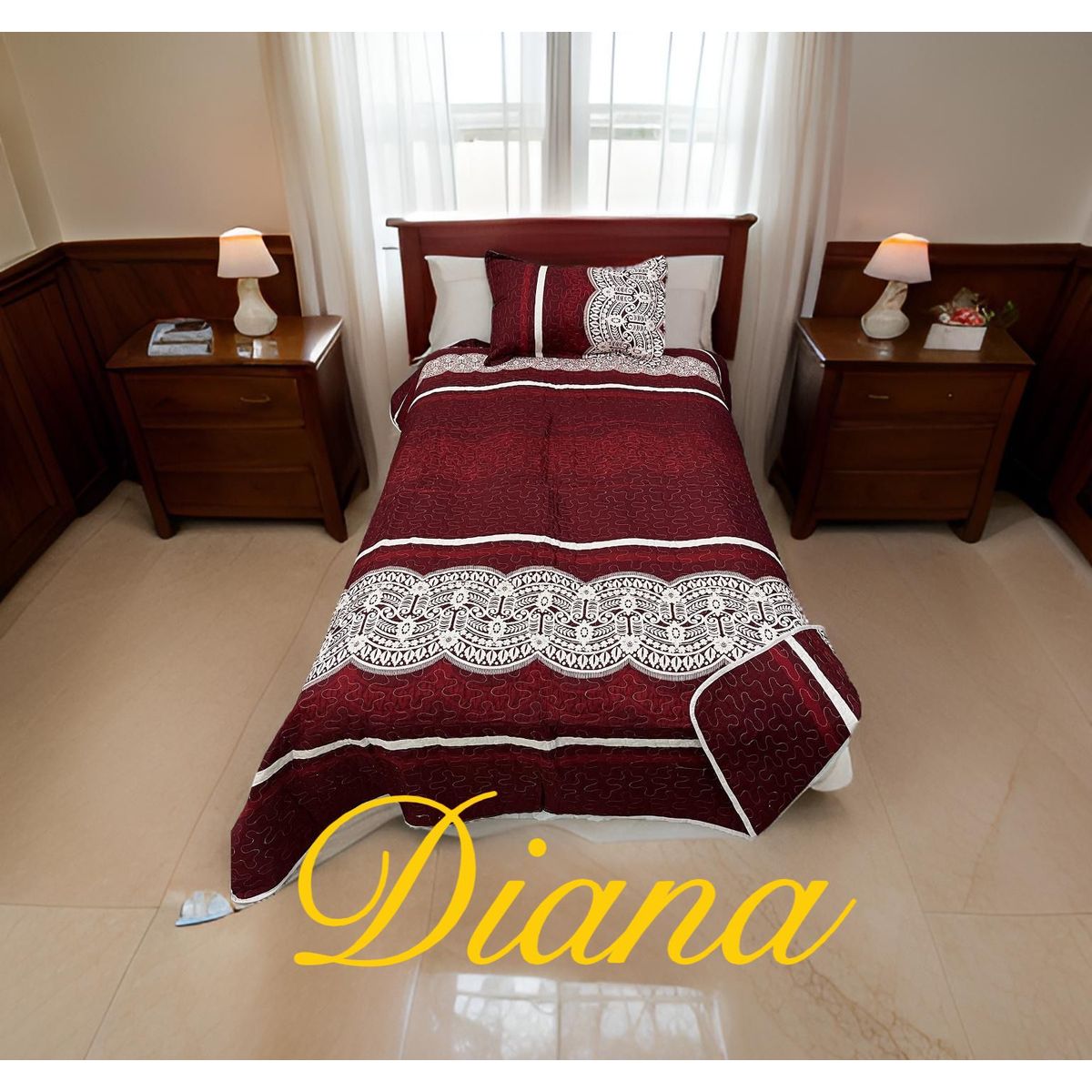 GENERICO - CUBRECAMA ALGODON  1.5 DISEÑO ELEGANTE BURDEO TELA  QUILT DN