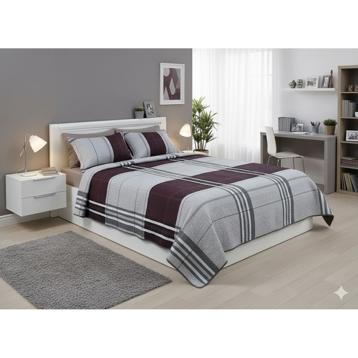 GENERICO - CUBRECAMA ALGODON  1.5 DISEÑO ELEGANTE CON FRANJA MODERNA TELA  QUILT DN