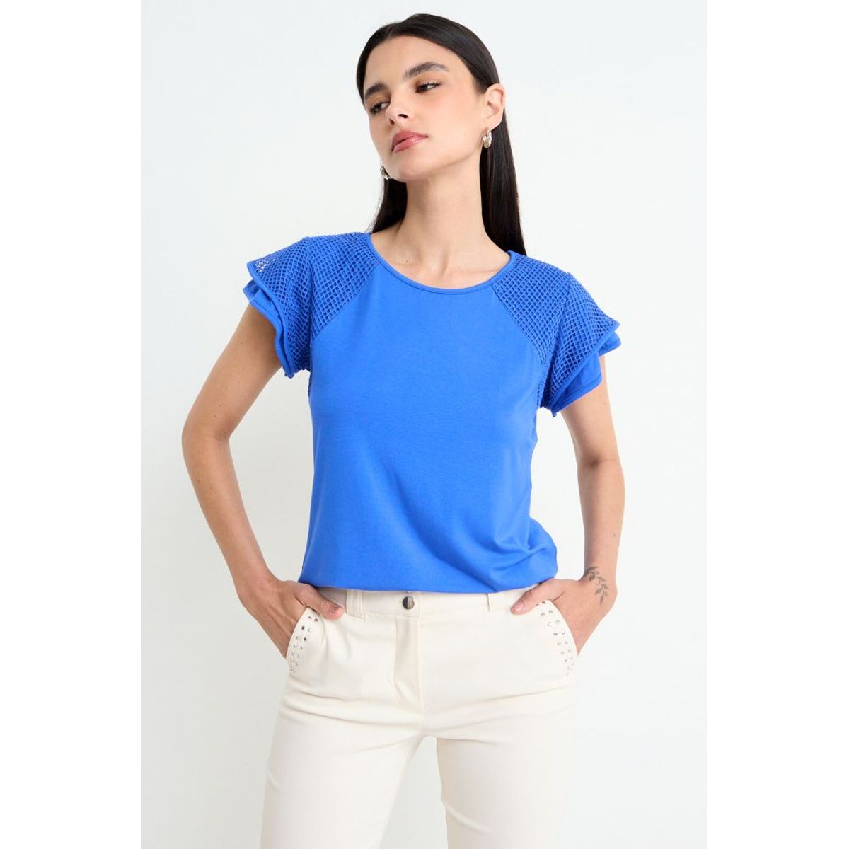 ASH - Polera Lisa Mujer Azul Ash