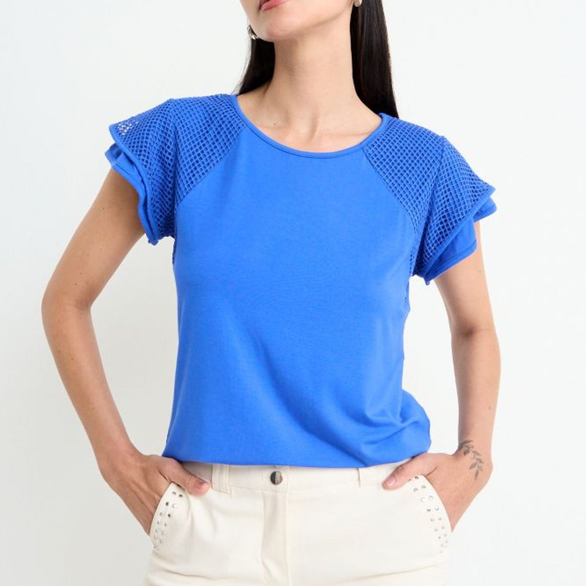 ASH - Polera Lisa Mujer Azul Ash