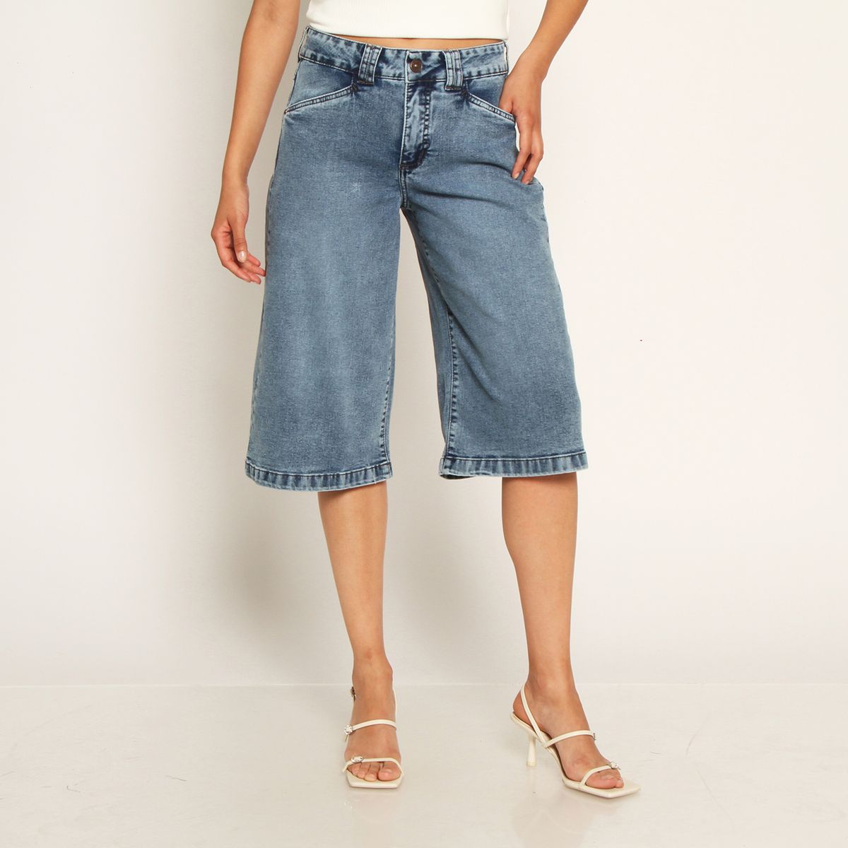 WADOS - BERMUDA JORT DENIM TIRO ALTO PRETINA INTERNA 1 BOTON