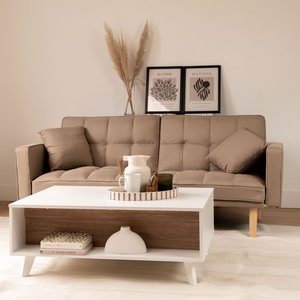 RELAN - Sofá Cama 2 Cuerpos Fiano Relan Diseño Capitoné Color Beige