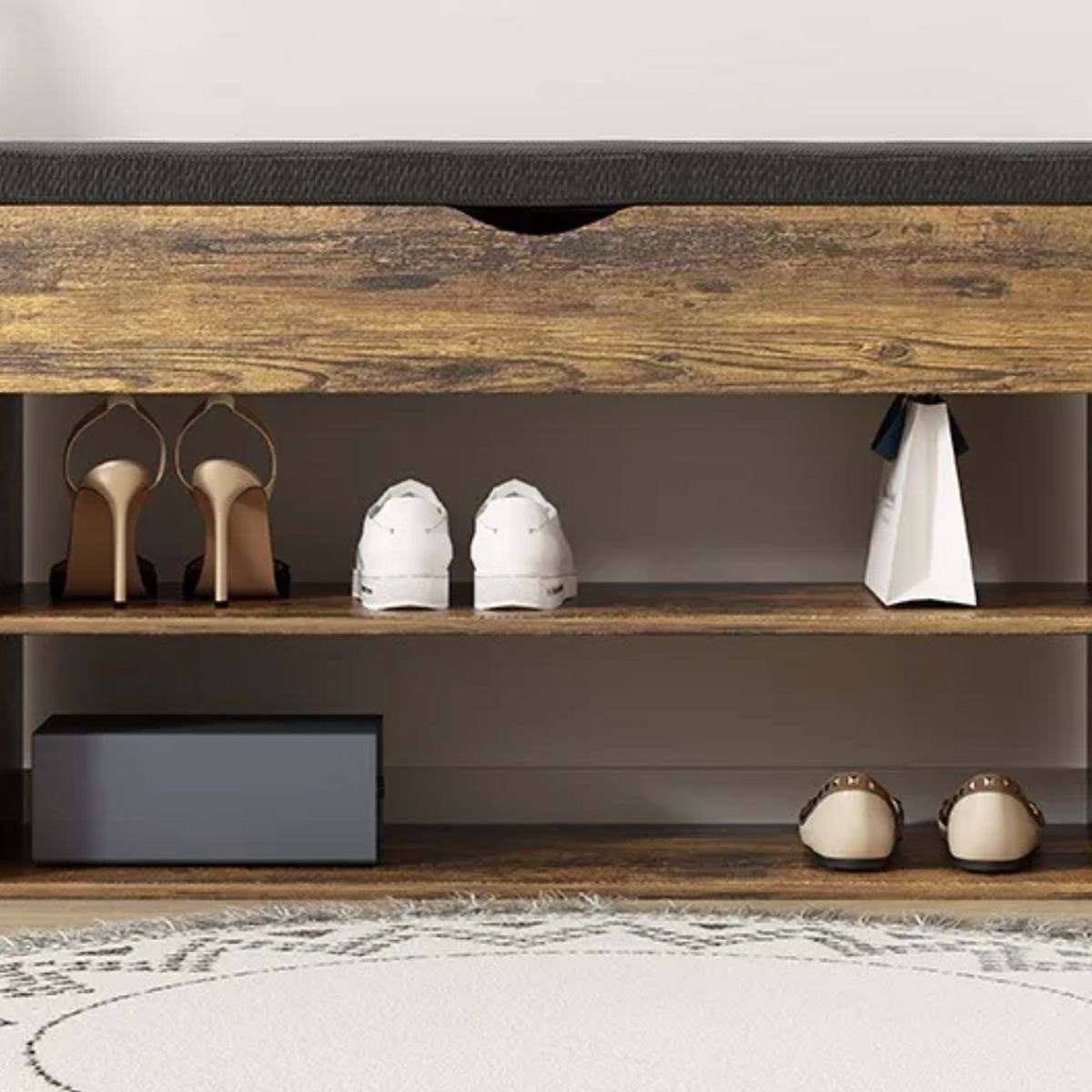 GENERICO - Zapatero Madera Con Asiento 2 Niveles 1 Cajon 80x30x44cm