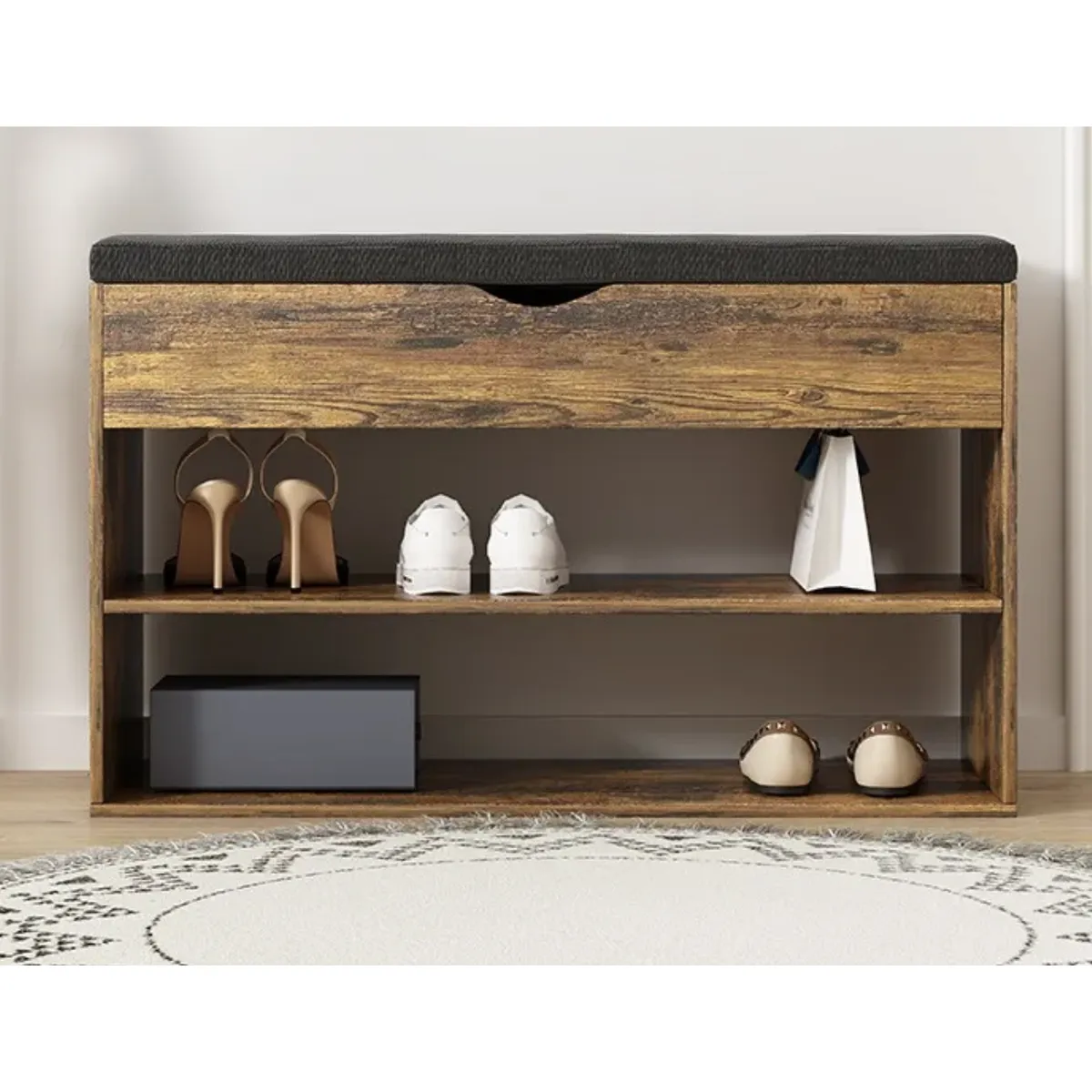 GENERICO - Zapatero Madera Con Asiento 2 Niveles 1 Cajon 80x30x44cm