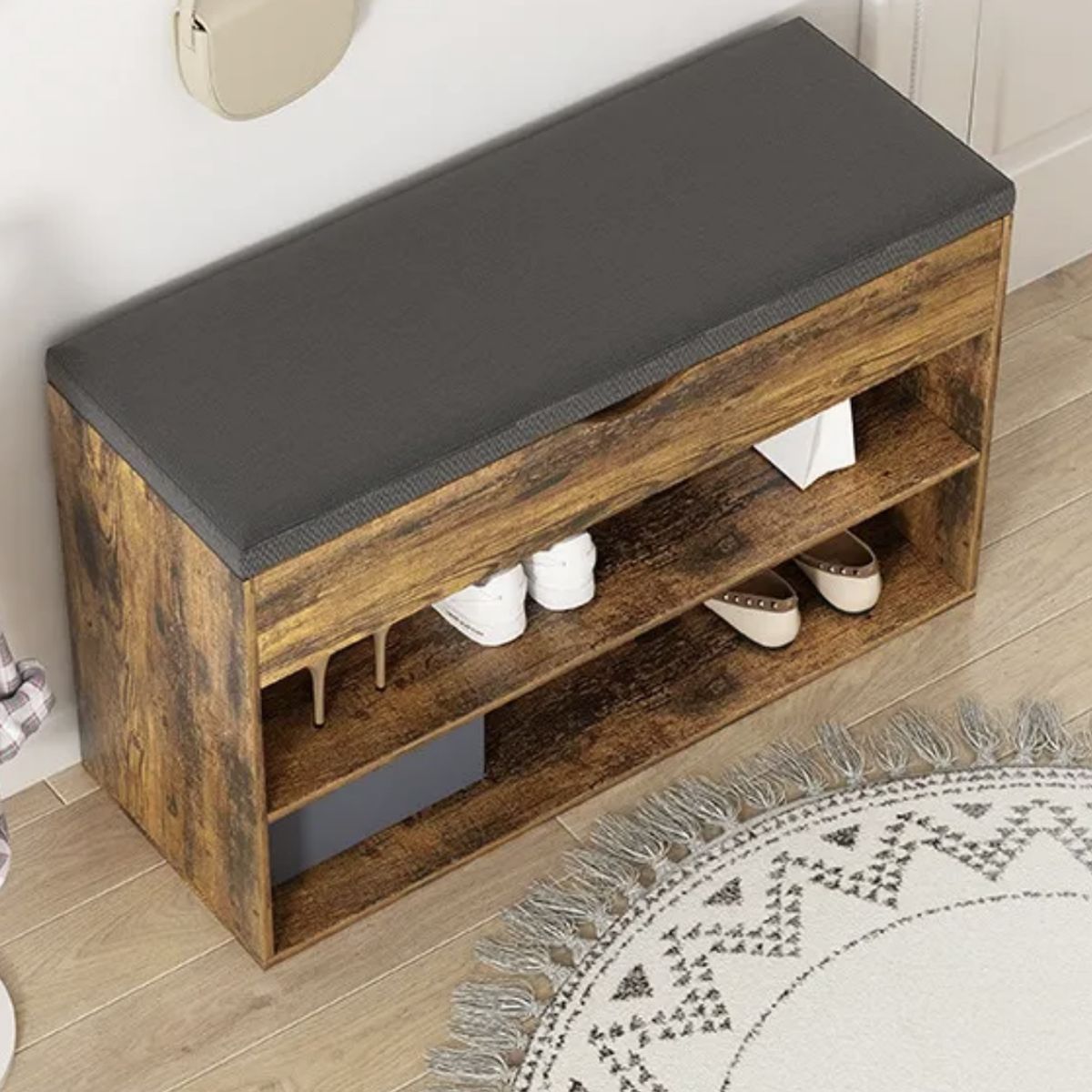 GENERICO - Zapatero Madera Con Asiento 2 Niveles 1 Cajon 80x30x44cm