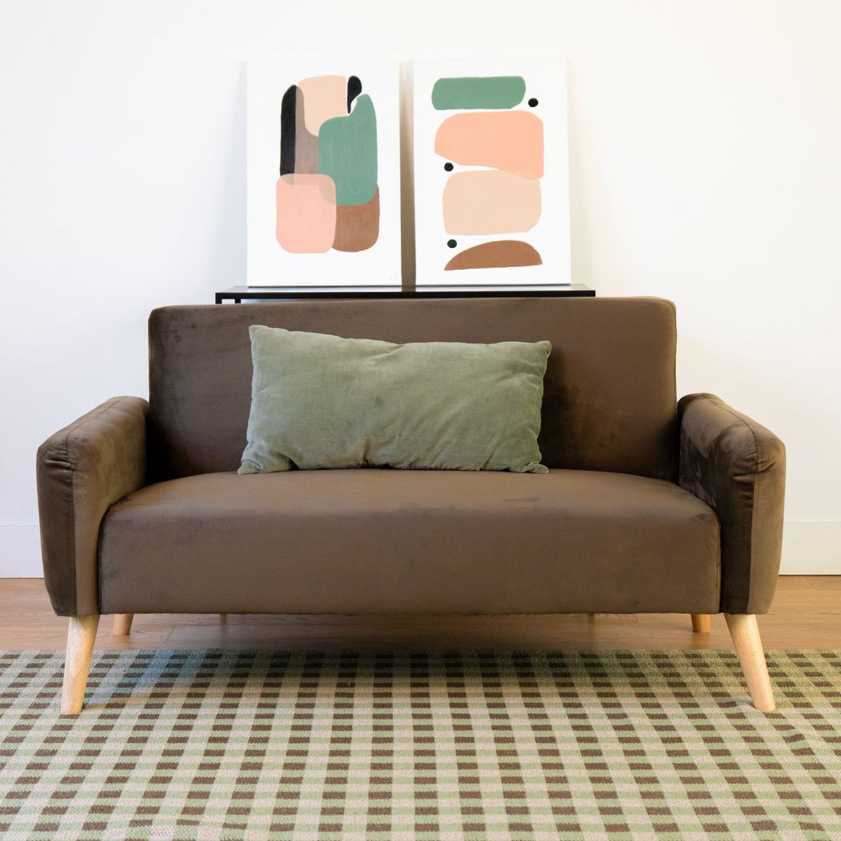 RELAN - Sofá 2 Cuerpos Nemi Relan Tapizado en Terciopelo Café