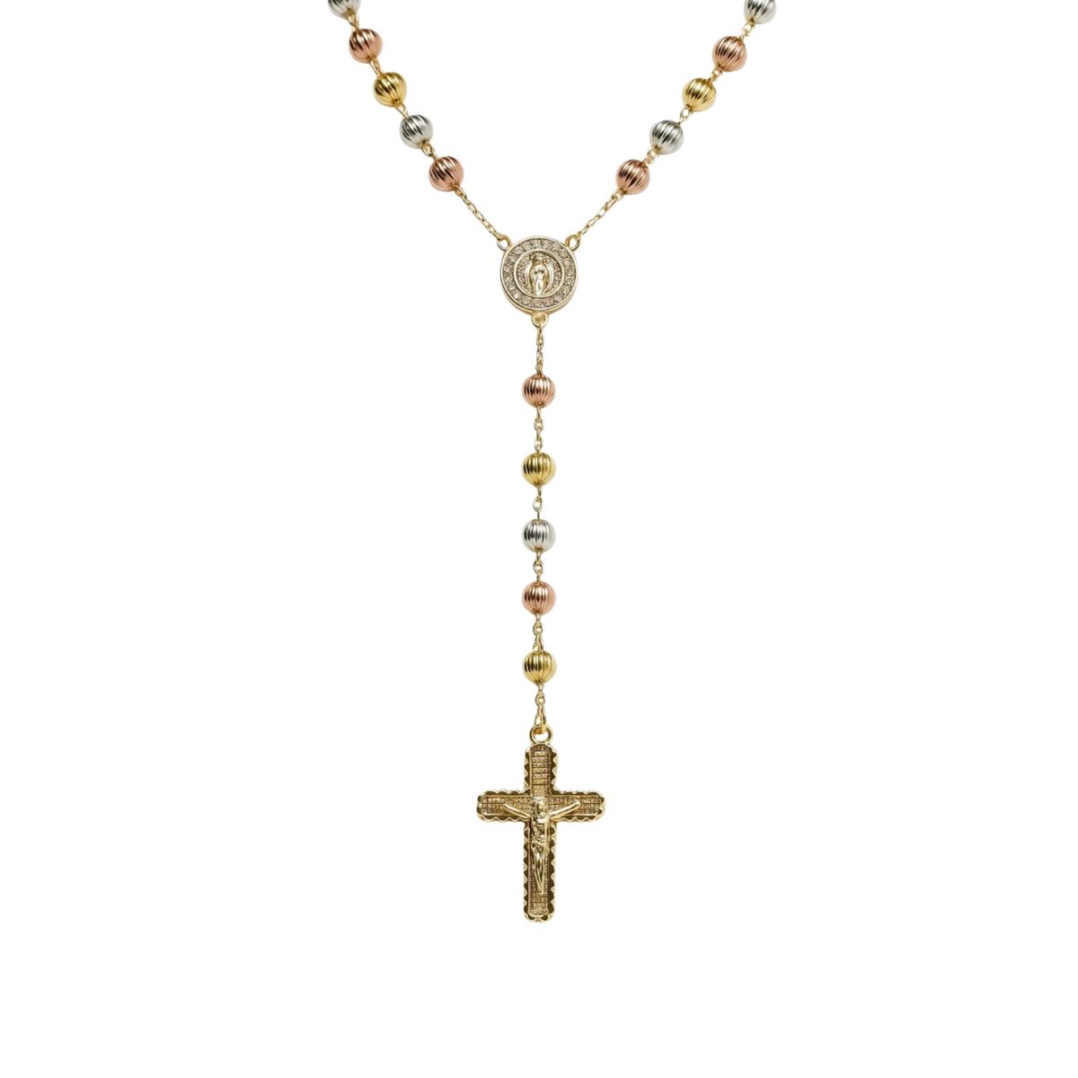 JOYAS LANDEROS - Rosario Dorado (color de los 3 oros) Enchapado Oro de 18k