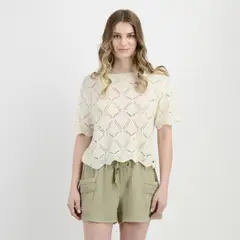 O'NEILL - POLERA TEJIDA MANGA CORTA ELLISON BEIGE CLARO