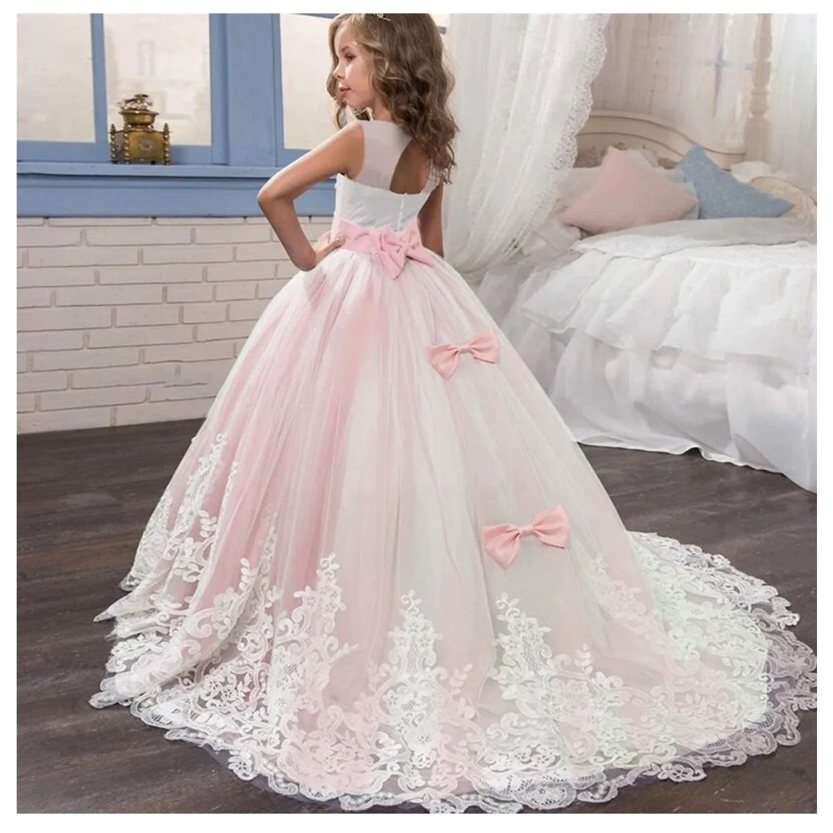 ALMA & DECO - Vestido Fiesta Paje Bodas Elegante Modelo Luz Color Rosa