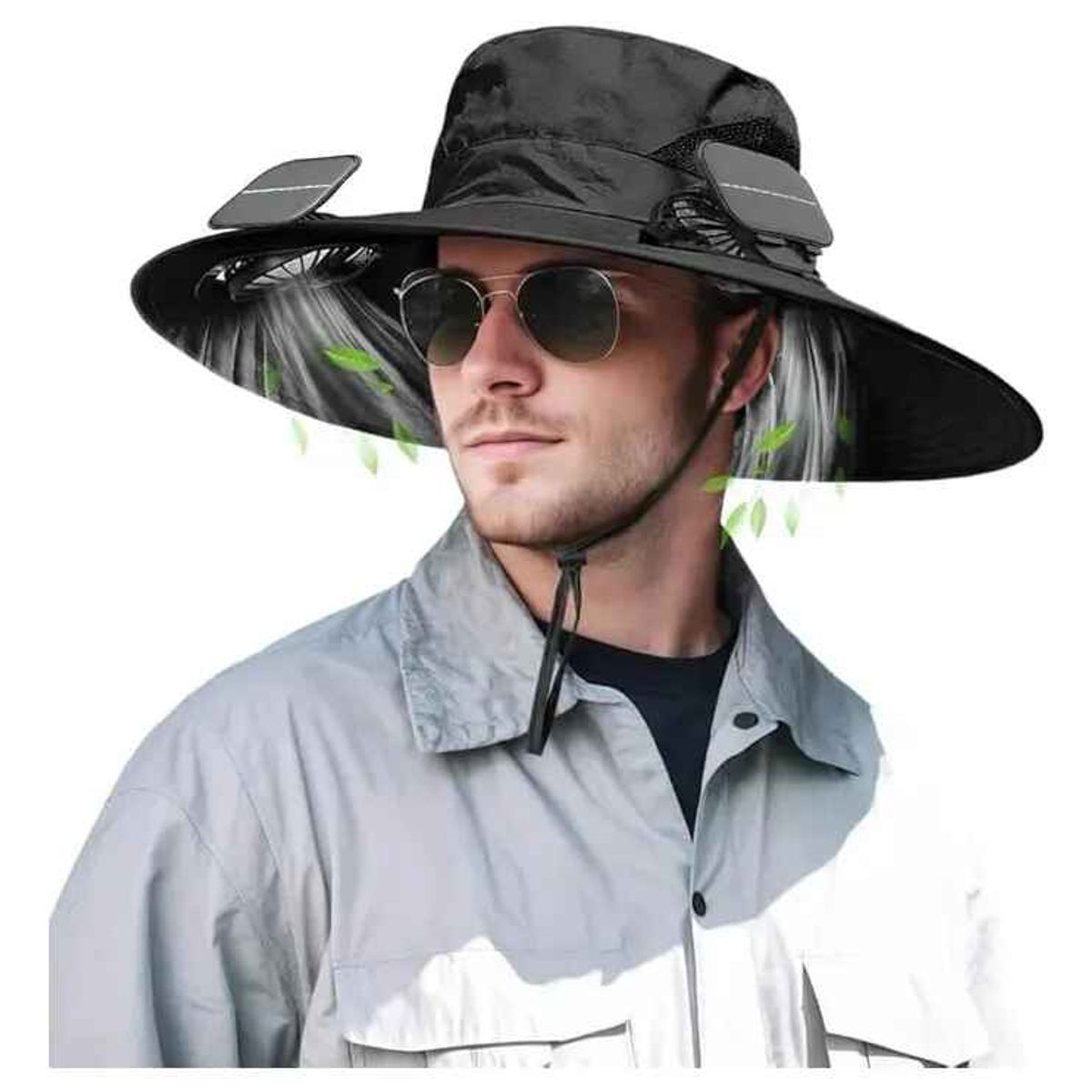 GENERICO - Sombrero Con Ventilador Solar Integrado Para Verano Con Usb L Gris Camuflaje