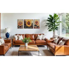 DEKAM DISEÑO - CUADRO TRIPTICO GIRASOLES PORCELANA DIAMANTES