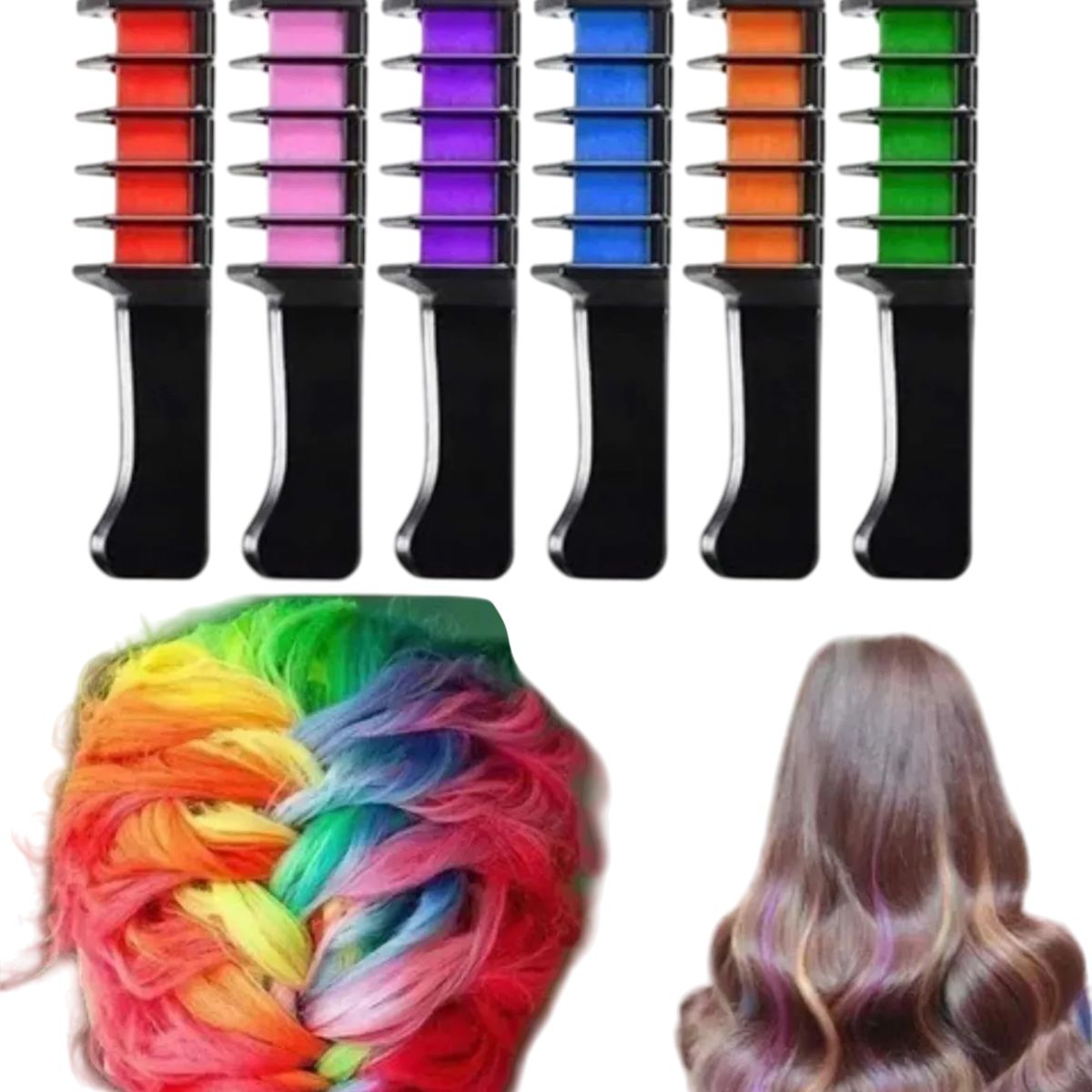 GENERICO - Tinturas Tiza Para El Pelo Cabello Temporal Tinte 6 Colores