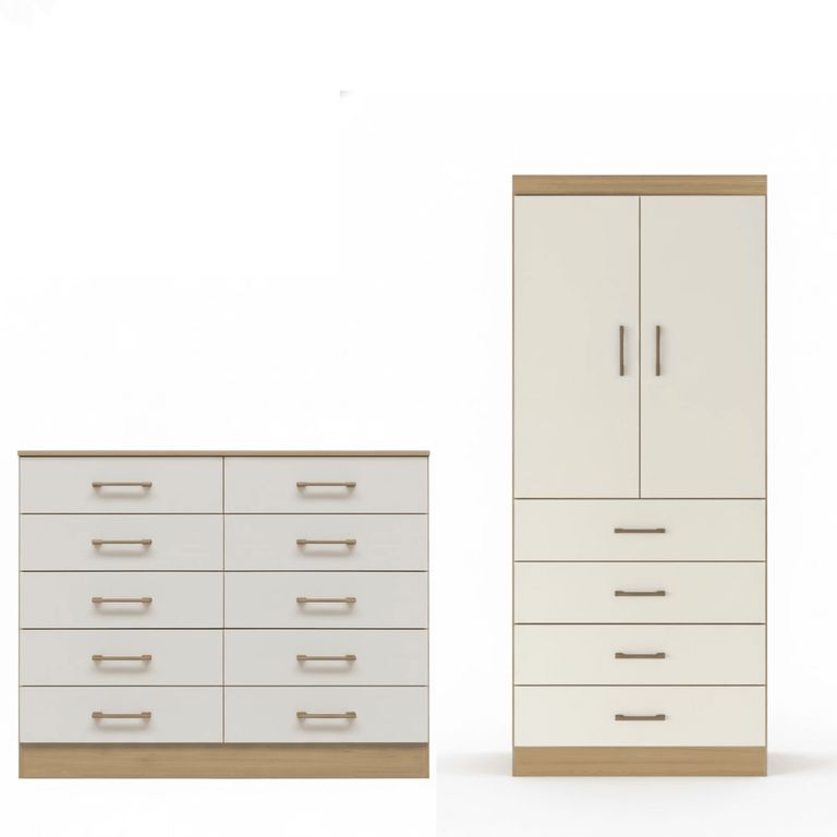 Combo Clóset 2 Puertas 4 Cajones + Cómoda 10 Cajones Café/Beige