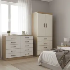 EXIT - Combo Clóset 2 Puertas 4 Cajones + Cómoda 10 Cajones Café/Beige