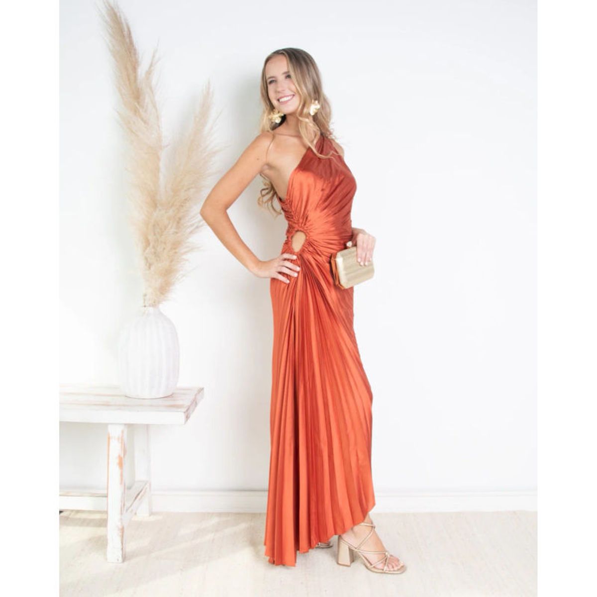 MI PLACARD - Vestido de Fiesta Largo Lucía un Hombro Terracota