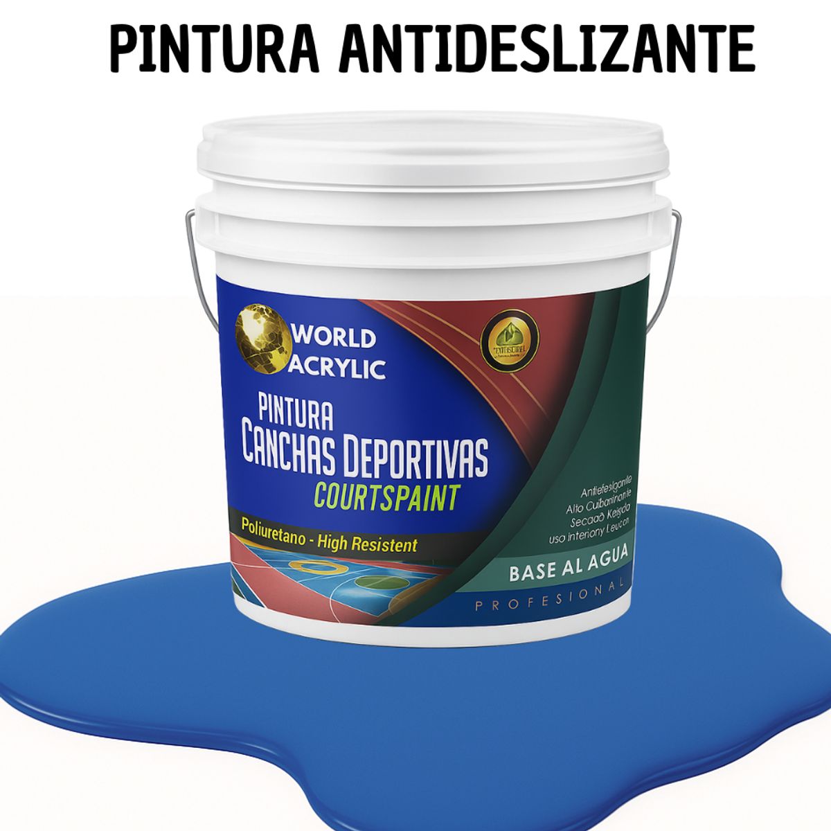 WORLD ACRYLIC - PINTURA CANCHAS 1K - ALTO TRAFICO - TINETA 10L  AZUL INTENSO