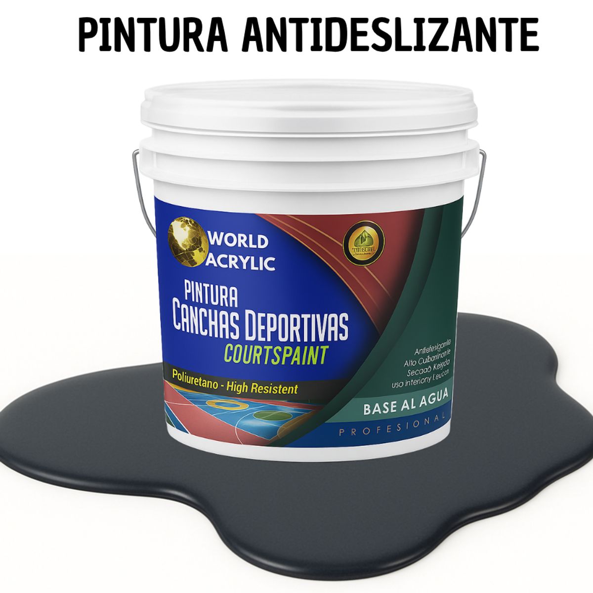 WORLD ACRYLIC - PINTURA CANCHAS 1K - ALTO TRAFICO - TINETA 10L  GRAFITO