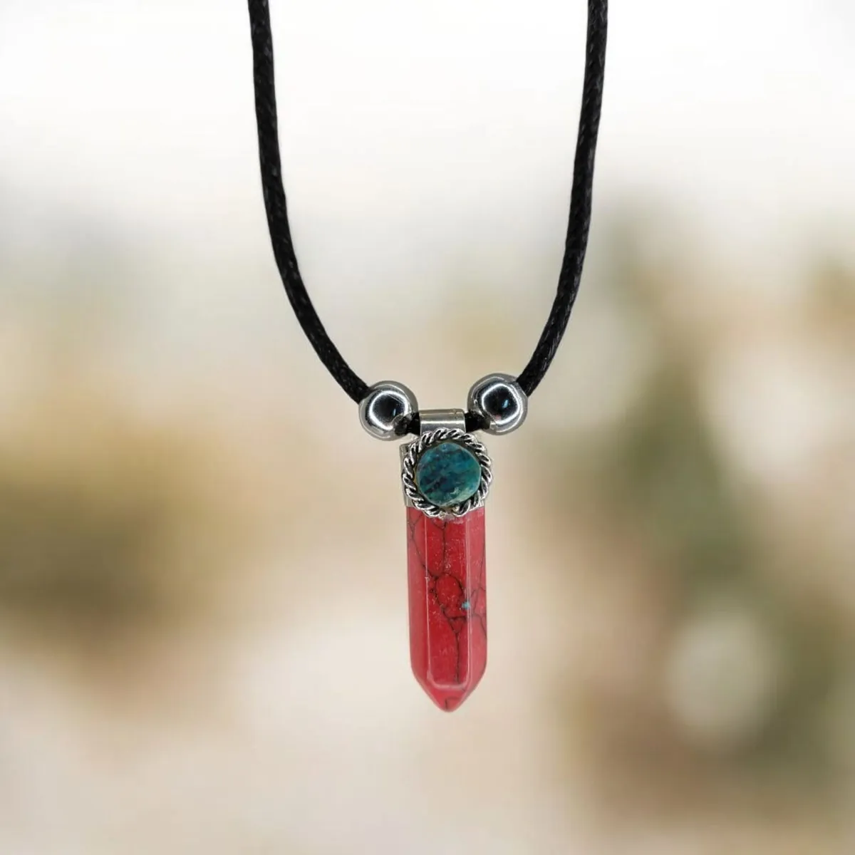 GENERICO - Collar Cuarzo Howita Rojo Para Calma Y Memoria  Con Bolsa