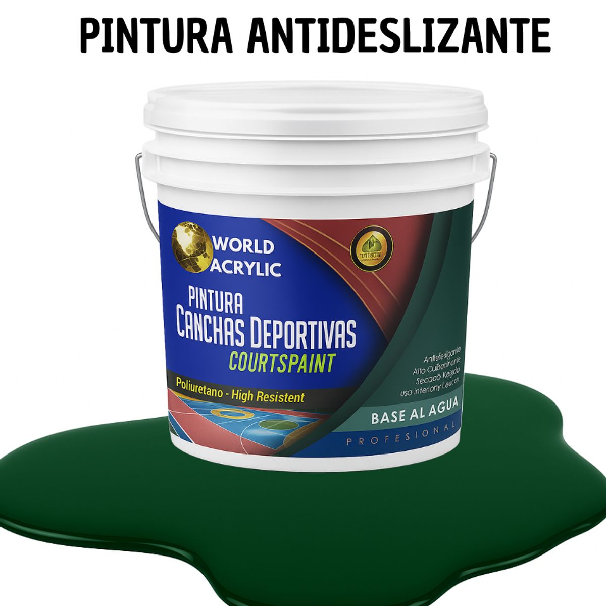 WORLD ACRYLIC - PINTURA CANCHAS 1K - ALTO TRAFICO - TINETA 10L  VERDE BOSQUE