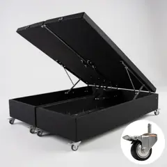 BLOCCARE - Base Cama Baul Super King Dividida Negro Con Ruedas Deluxe Sin refuerzo