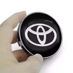 GENERICO - X4 Tapas centro de llantas de auto tunning TOYOTA NEGRO CON PLATEADO 60MM